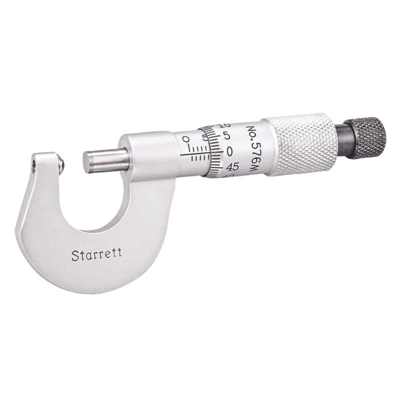 Starrett 576MXR Micrometre, Ratchet Stop, Carbide Faces, 0-13mm Range, 0.01mm Graduation, Full Finish Tapered Frame