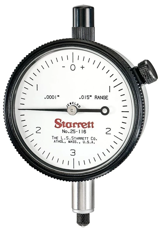 Starrett 25-116J Dial Indicator, Range: .015", Dial Reading: 0-3-0