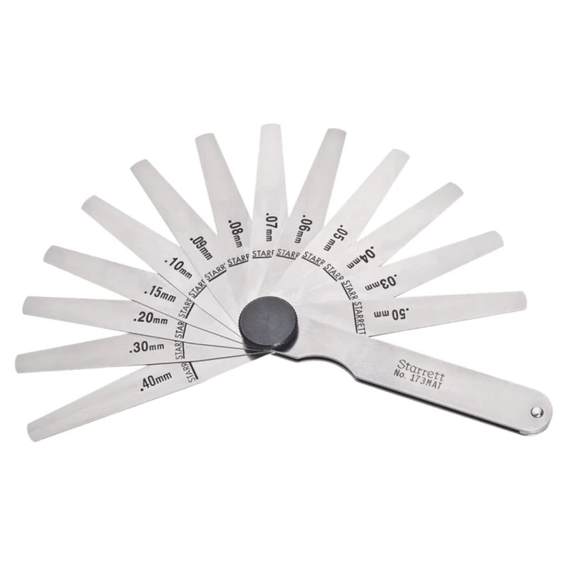 Starrett 173MAT Thickness Gage Set With Tapered Leaves, 0.03-0.50 mm Thickness, 77 mm Length, 13 Leaves