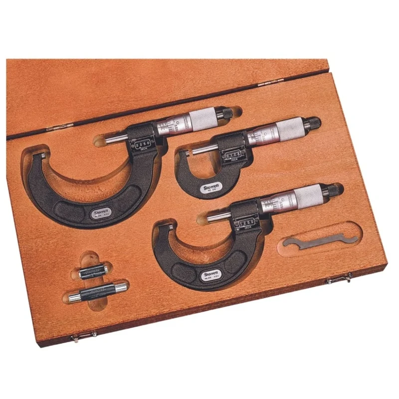 Starrett ST216AXRLZ Digital Outside Micrometer Set, Ratchet Stop, Lock Nut, Carbide Faces, 0-3" Range, 0.0001" Graduation