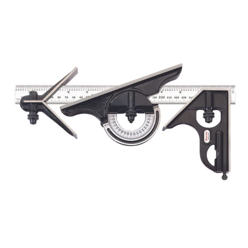 Starrett C434ME-300 Forged, Hardened Square, Centre And Reversible Protractor Heads With Blade Combination Set, Smooth Black Finish, 300 mm Size