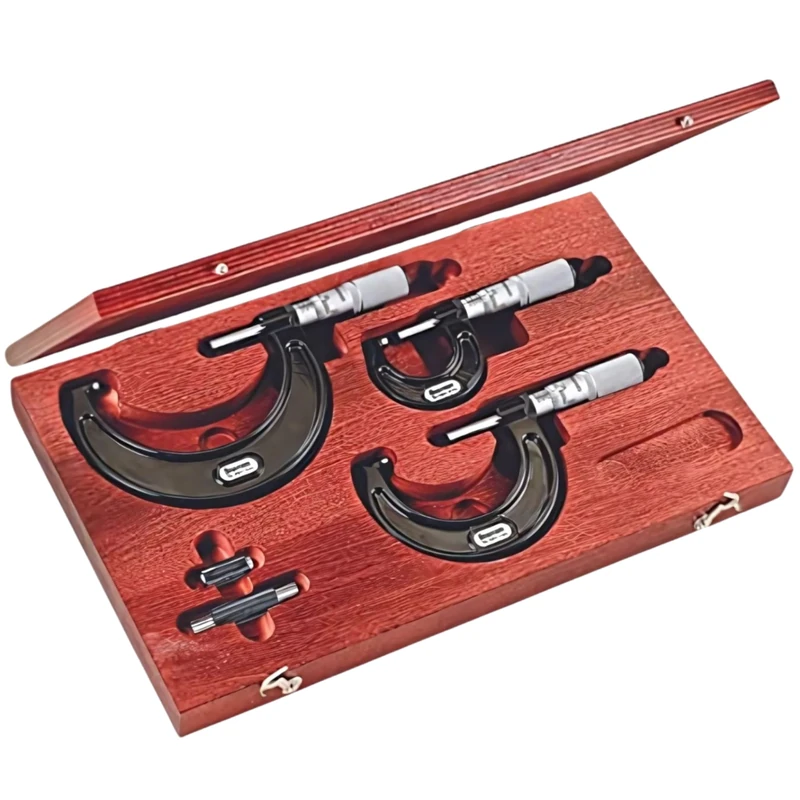Starrett ST436.1AXFLZ 436.1 Series Outside Micrometer Set, Friction Thimble, Lock Nut, Carbide Faces, 0-3" Range, 0.0001" Graduation