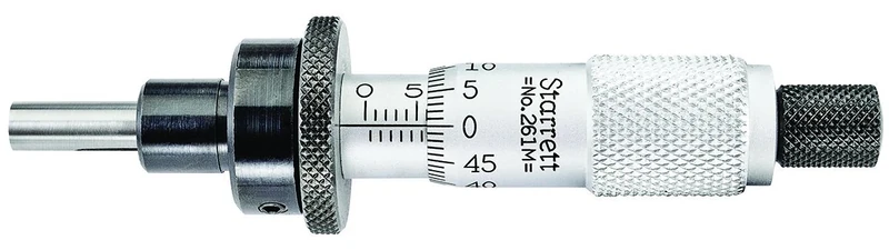 Starrett 261ML Micrometer Head, Non-Rotating Spindle, 0-13 mm Range, 0.01 mm Graduation, +/-0.002 mm Accuracy, Plain Thimble, Lock Nut