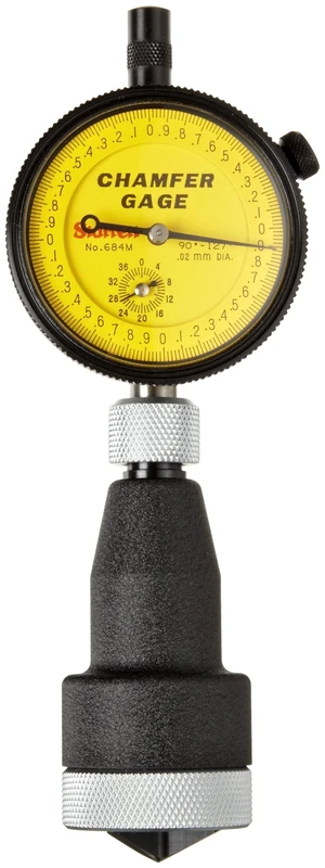 Starrett 684M-3Z Millimetre Reading Internal Chamfer Gauge With Yellow Dial, 90-127 Degree Angle, 0-25mm Range