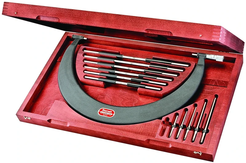 Starrett 724MLZ-450 Tubular Bow Type Micrometre, Interchangeable Anvils, Plain Thimble, Lock Nut, 300-450mm Range, 0.01mm Graduation, +/-0.0076mm Accuracy