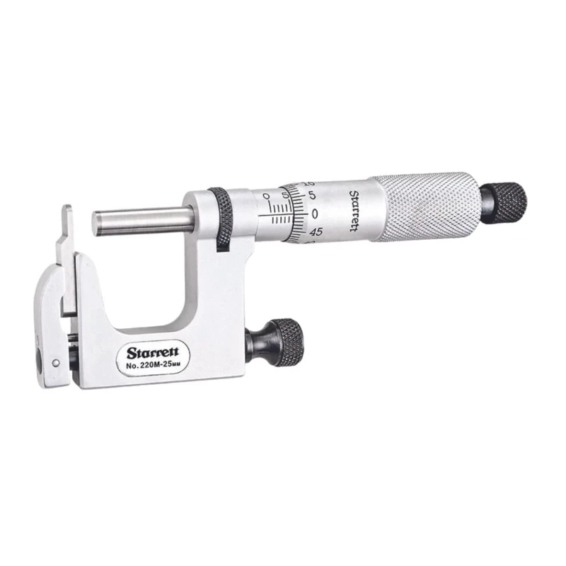Starrett 220MXRL-25 Mul-T-Anvil Micrometer, Ratchet Stop, Lock Nut, Carbide Faces, 0-25 mm Range, 0.01 mm Graduation