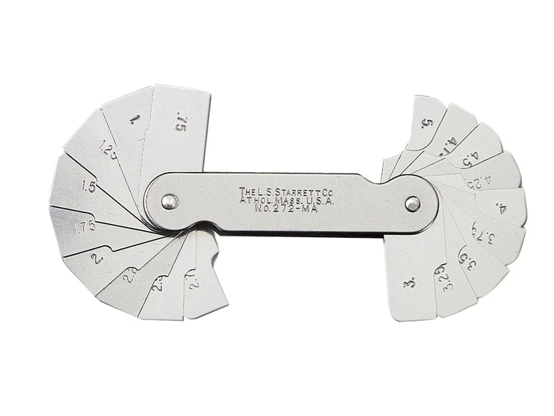 Starrett 272MB Millimetre Reading Fillet Or Radius Gauge, 5.5 - 13 mm Range, 0.5 mm Increment, 16 Leaves