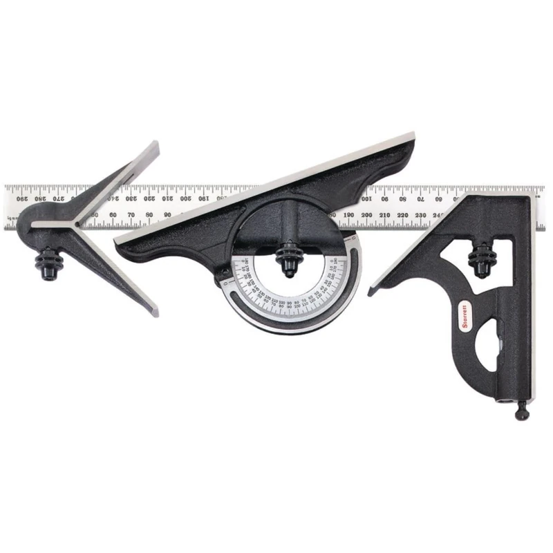 Starrett Cast Iron Square - Centre and Reversible Protractor Heads with Regular Blade Combination Set 300mm