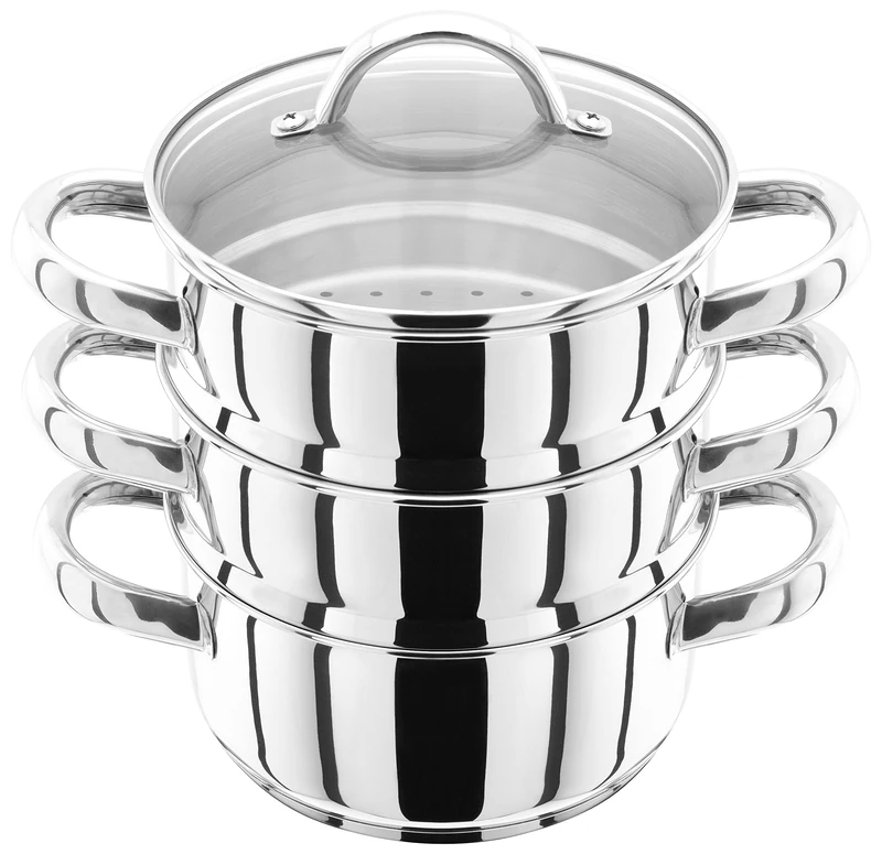 Judge Stainless Steel 3 Tier Steamer Set with 16cm 600ml Casserole, 2 Steamers and Lid, Induction Ready, Gift Boxed