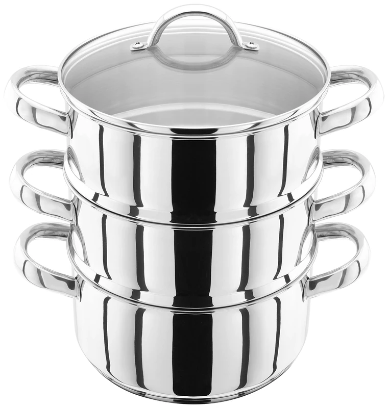 Judge Stainless Steel 3 Tier Steamer Set with 20cm 1.6L Casserole, 2 Steamers and Lid, Induction Ready, Gift Boxed - 25 Year Guarantee