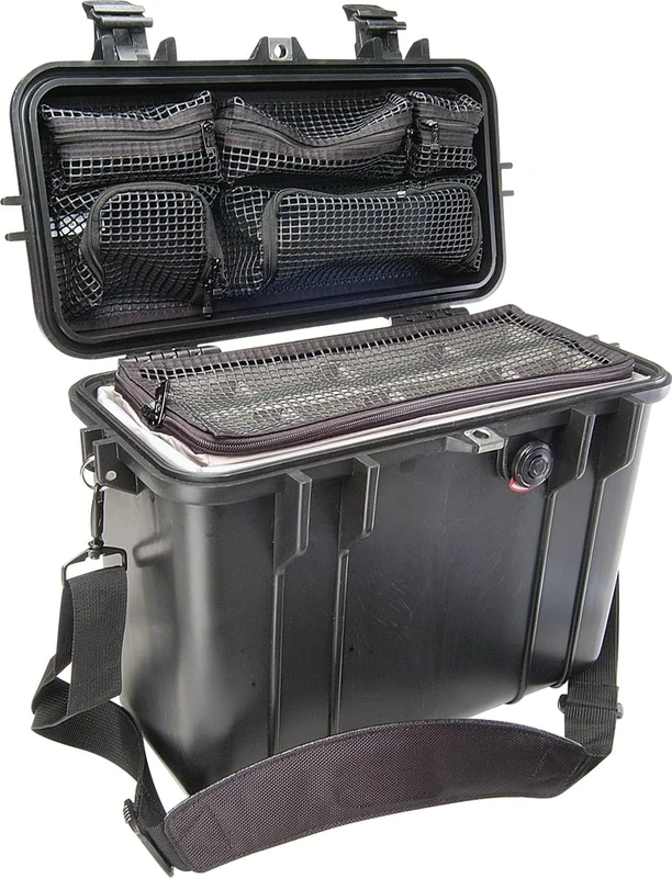 PELI 1430 Impact Resistant Top Loader Case for Photography and Computer Equipment, IP67 Watertight, 4L Capacity, Made in US, With Padded Dividers Inlay, Black