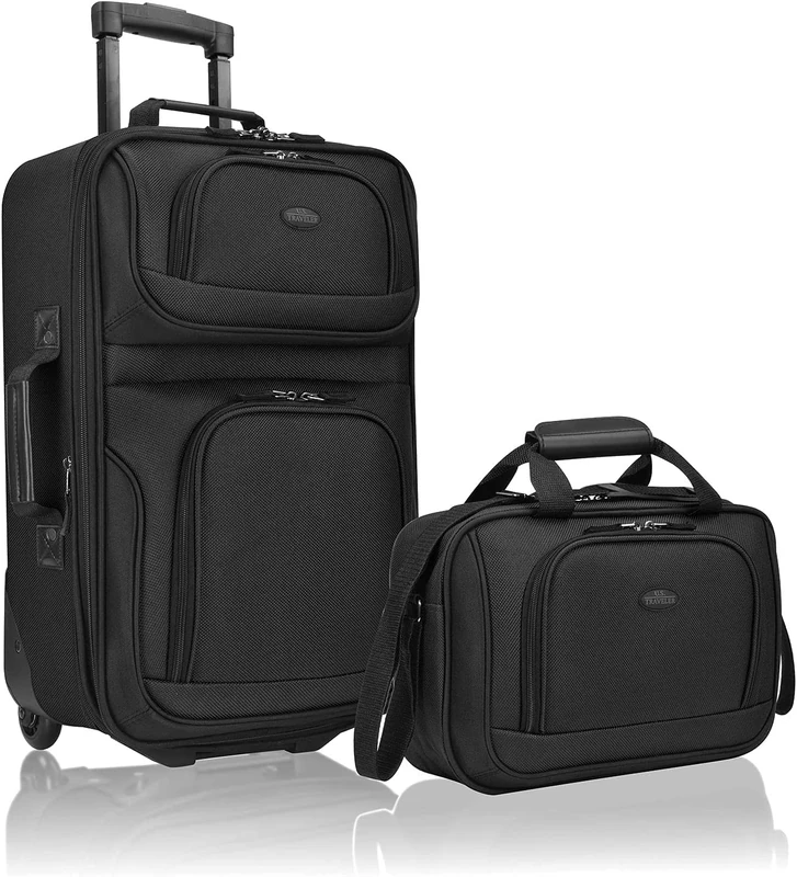 U.S. Traveler Rio Rugged Fabric Expandable Carry-on Luggage Set, Black, Set of 2, Rio Heavy Duty Expandable Luggage Set
