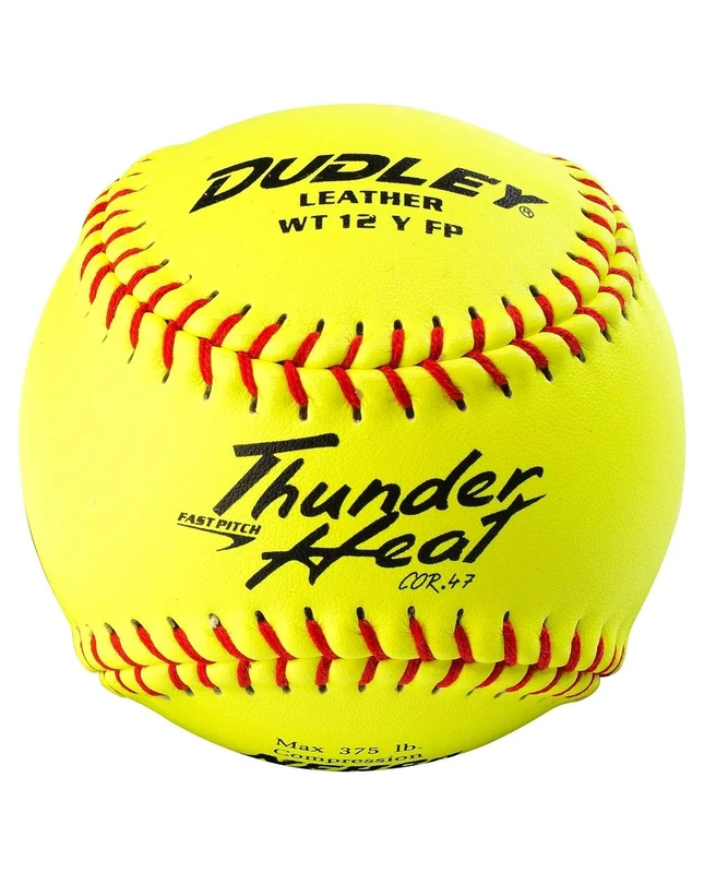 Dudley NFHS Thunder Heat Leather 12-Inch Yellow Fast Pitch Softball, 47/375-Pounds, Red Stitch - Pack of 12