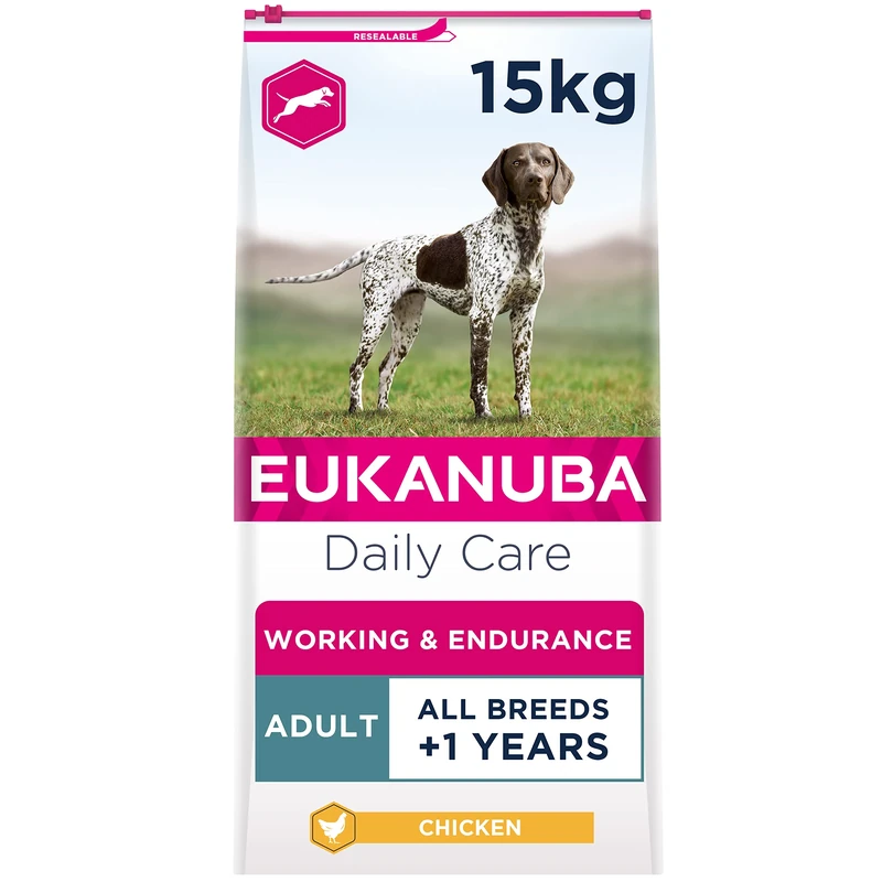 Eukanuba Working and Endurance High Protein and Energy Complete Dry Dog Food for Adult Dogs with Chicken 15 kg