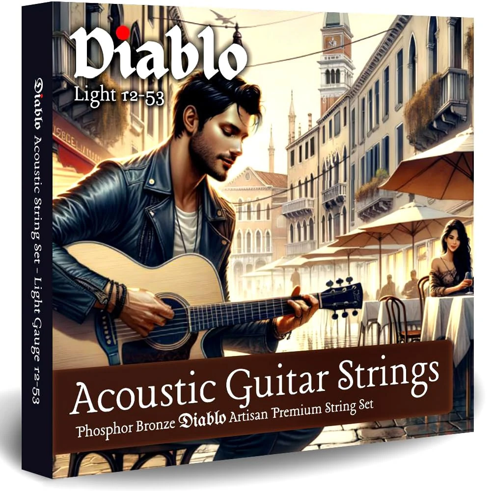 Diablo Acoustic Guitar Strings 12-53 Light Gauge - Phosphor Bronze 6-String Pack for Acoustic and Semi-Acoustic Guitars