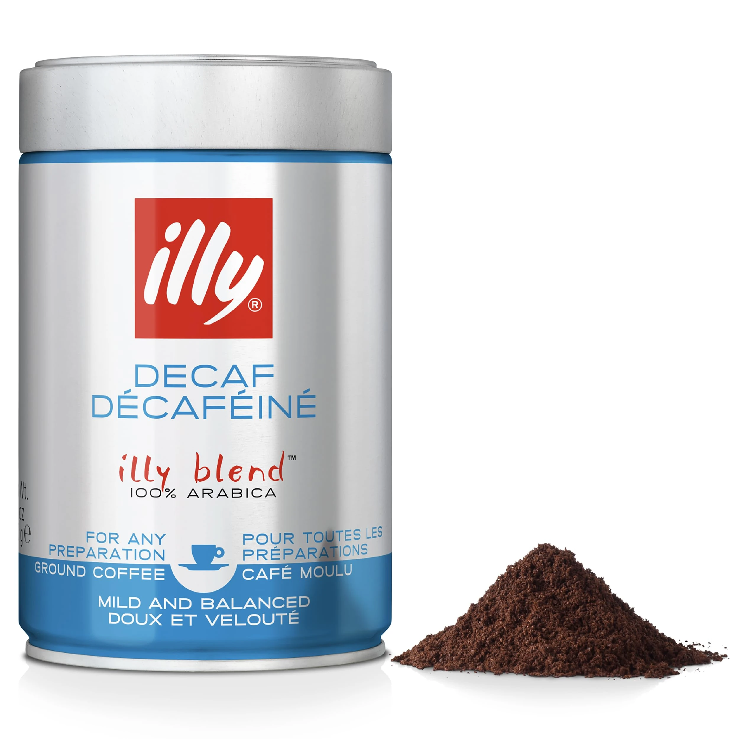 illy Coffee - Decaf Ground Coffee - Medium Roast - 100% Arabica Decaffeinated Coffee - Perfect Grind for Espresso Makers - 250g Tin