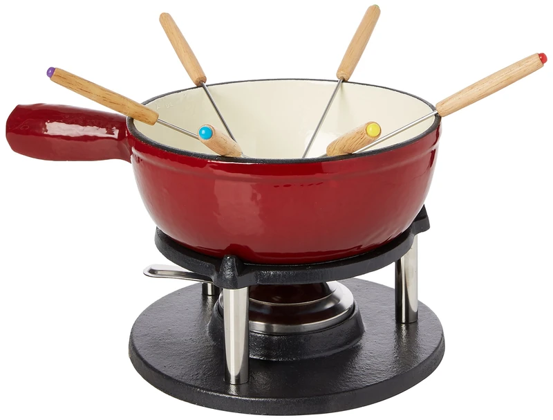 Baumalu Cast Iron Cheese Fondue Set - 6 Person Red