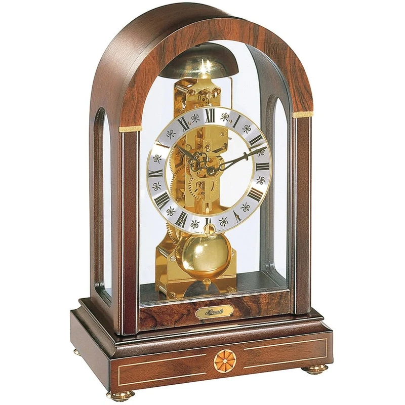 Hermle 22712-030791 14-Days Mechanical Table Clock with Arched Walnut Casing and Hour Strike 30cm x 19cm x 13.5cm