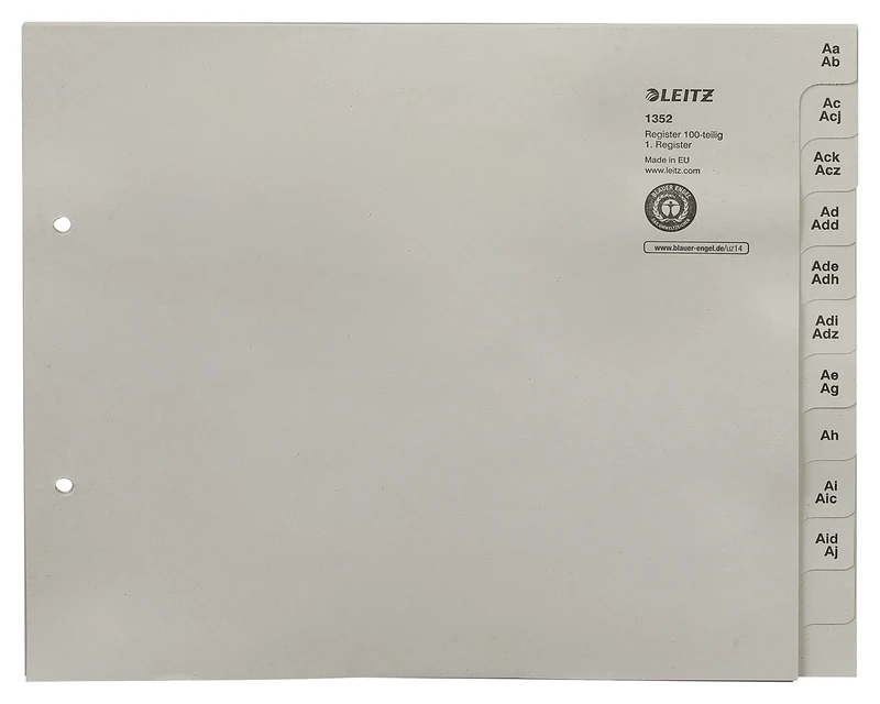 Leitz 13520085 Index Divider Series A - Z A4 Paper for 100 Folders Grey