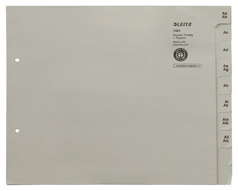 Leitz 13510085 Index Series A - Z A4 Paper for 75 Folders Grey