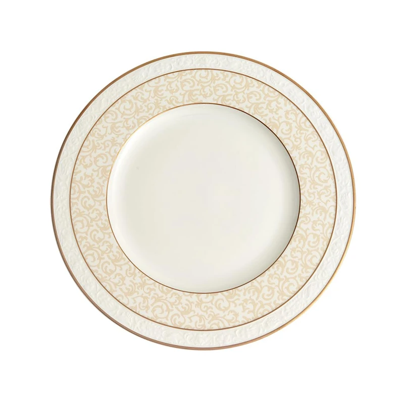 Villeroy & Boch - Ivoire Food Plate, Round Premium Porcelain Food Plate with Gold Edges and Ornaments, Dishwasher Safe, 270 mm