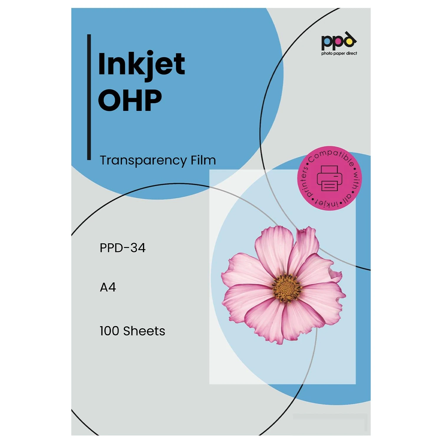 PPD 100 Sheets A4 Inkjet Premium OHP Acetate Transparency Film - Overhead Projector Film PPD-34-100