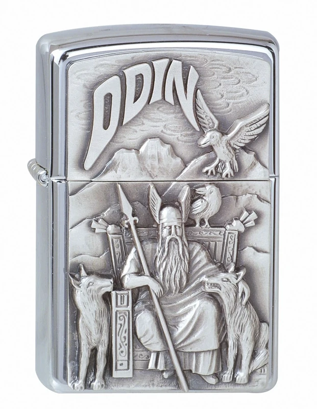 Zippo Windproof Lighter - Viking Odin - High Polish Chrome, Emblem - Refillable, Lifetime Use - Adjustable Flame - Gift Box - Metal Construction - Made in USA