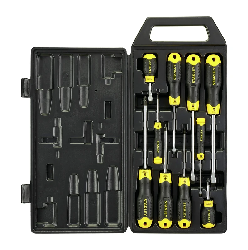 STANLEY CUSHION GRIP 10 Pc. Mixed Pozidriv & Slotted Screwdriver Set, 2-65-014