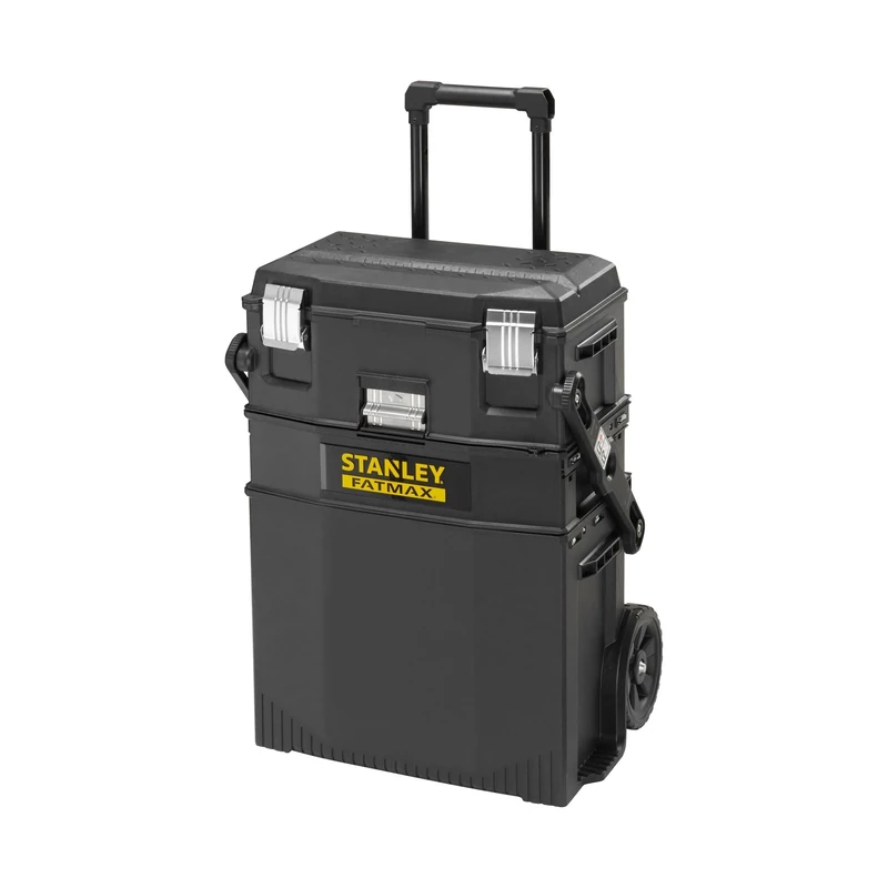 STANLEY FATMAX Cantilever Rolling Toolbox Trolley, 4 Level Workstation with Portable Tote Tray for Tools and Small Parts, 1-94-210 , Black