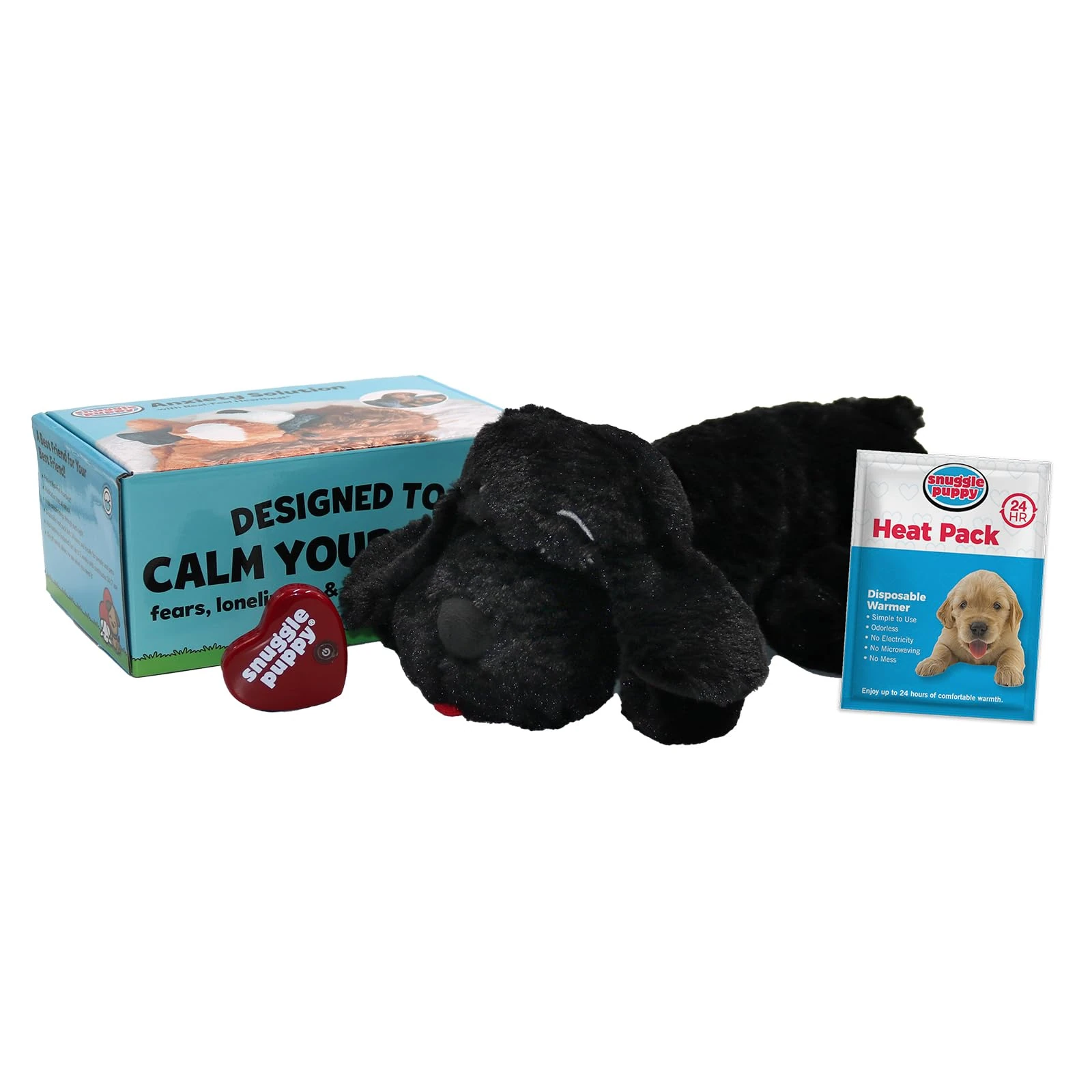 Snuggle Puppy Original Heartbeat Stuffed Toy for Dogs. Pet Anxiety Relief and Calming Aid, Comfort Toy for Behavioral Training in Black