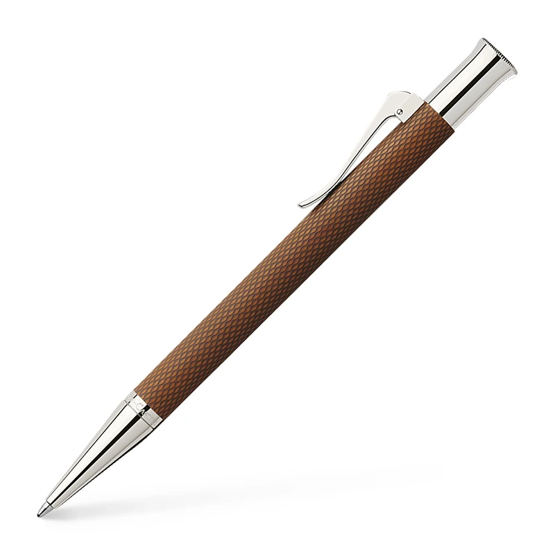 Graf von Faber-Castell - 146535 Guilloche All-Metal Ballpoint Pen, high-Grade Resin, Rhodium-Plated, Round, Cognac/Brown