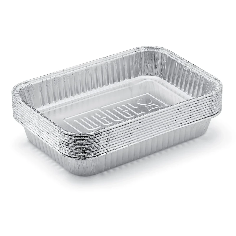 Weber Aluminum Drip Pans, Small (22 x 15.3 x 3.6) 10 Pieces, Perfectly Fitting for The Q, Pulse, Lumin, Traveler, Genesis, Genesis II/LX 200 & 300 Series, Grease Collection Pans - Silver (6415)