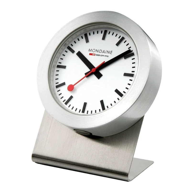 Mondaine - Magnet A660.30318.81SBB Table Clock 50mm - Official Swiss Railways Magnetic Clock Aluminium Casing Red Second Hand