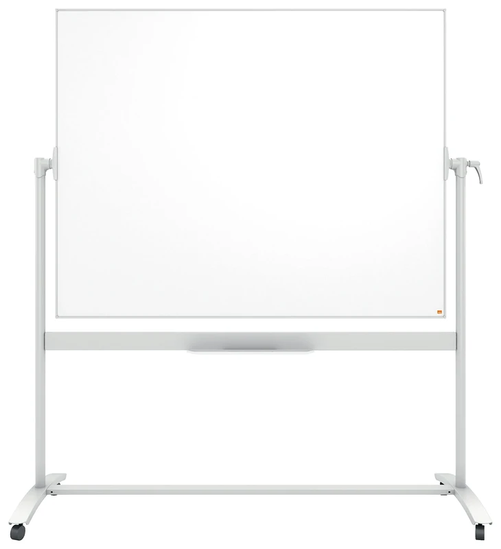 Nobo Enamel Mobile Dry Wipe Magnetic Whiteboard With Horizontal Pivot (Flips Top To Bottom), Free Standing Mobile Whiteboard On Castor Wheels, With Pen Tray Holder, Magnets & Marker, White, 1901035