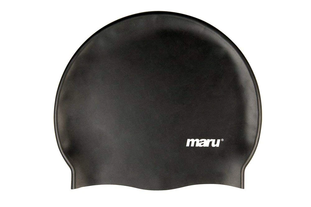 MARU Swimming Hat, 100% Silicone Swim Cap, Unisex Adult Swimming Cap, Lightweight Swimming Caps for Men and Women, Comfortable and Durable Swim Hats Designed in the UK (Black, One Size)