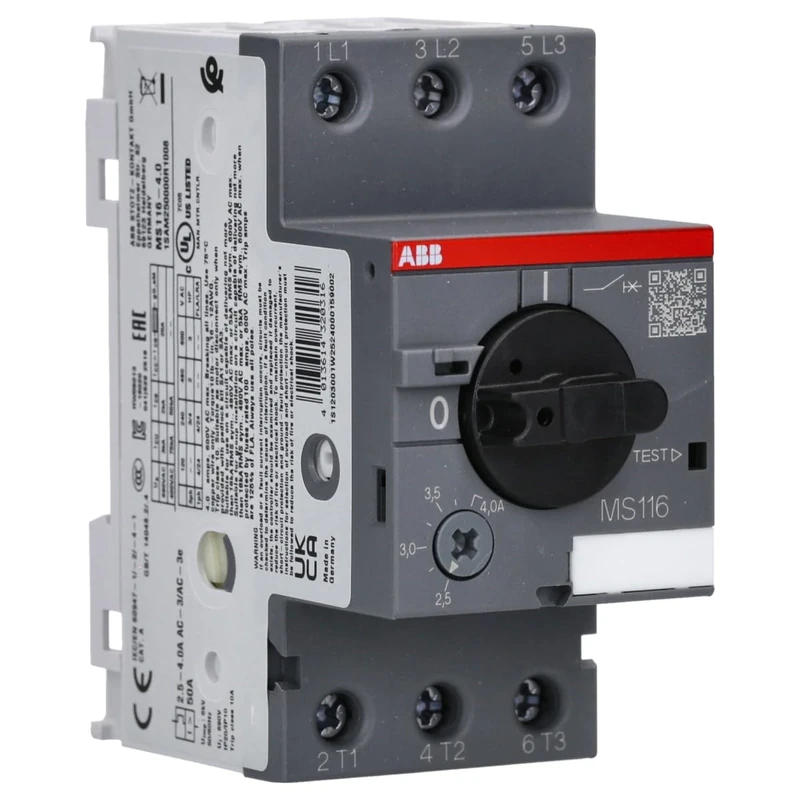 ABB MS116-4.0 Manual Motor Starter, 45mm width, 3 Pole, 690 V, 50-60Hz (ABB1SAM250000R1008)