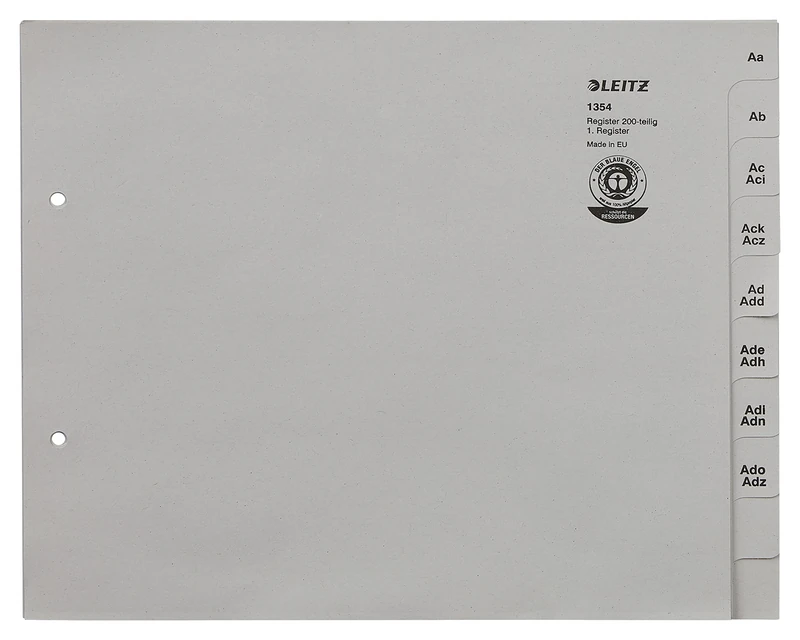 Leitz 13540085 Index Series A-Z A4 Paper for 200 Folders Grey