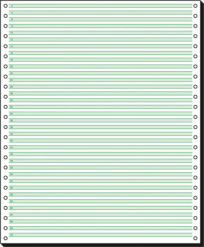 SIGEL 12251 Music Ruled Listing Paper, 12" x 250 mm, 1-part, 60 gsm, 1/6" green bar, 2000 sheets