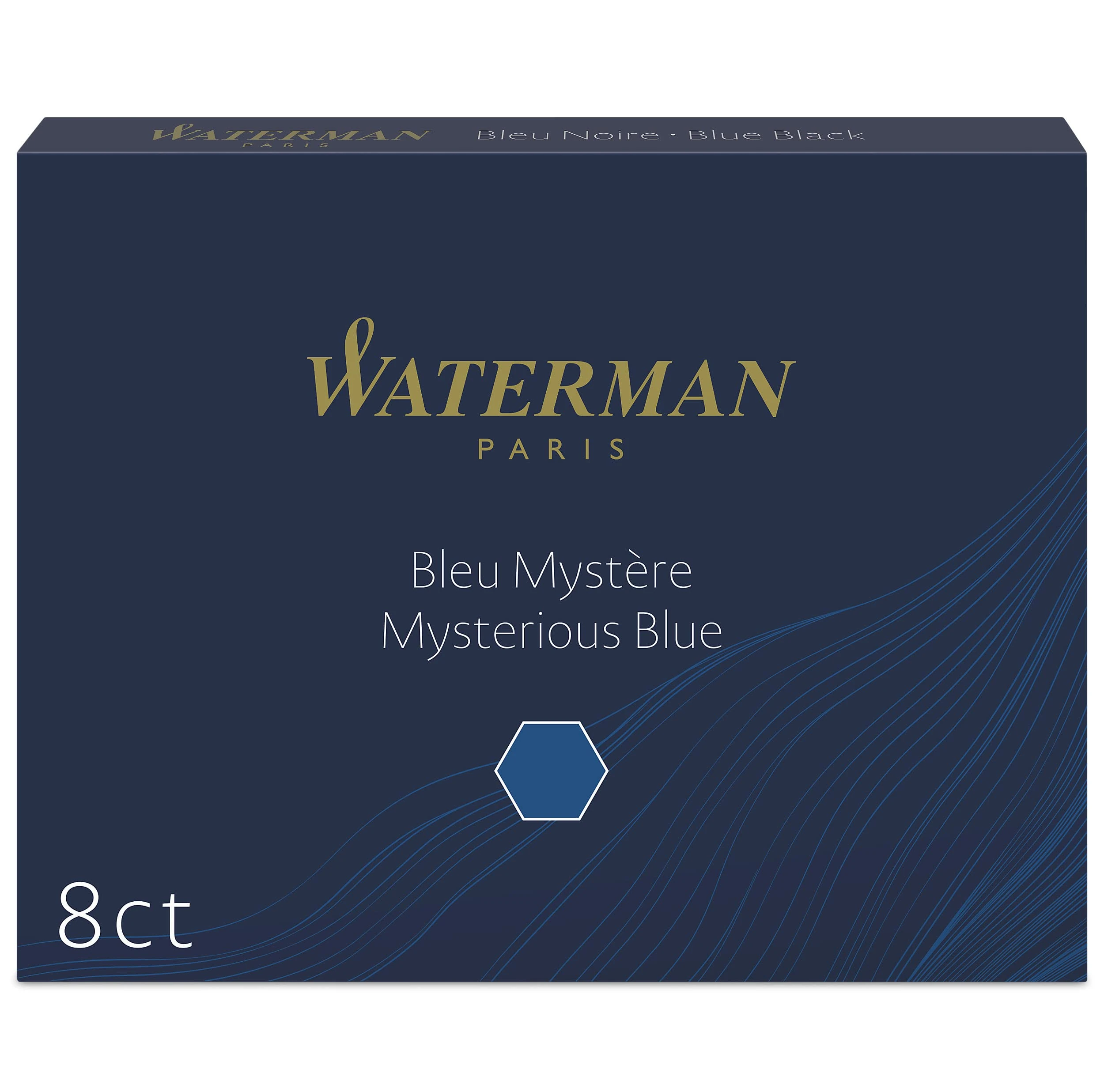 Waterman Fountain Pen Refill Ink Cartridges | Long Standard | Mysterious Blue | 8 Count