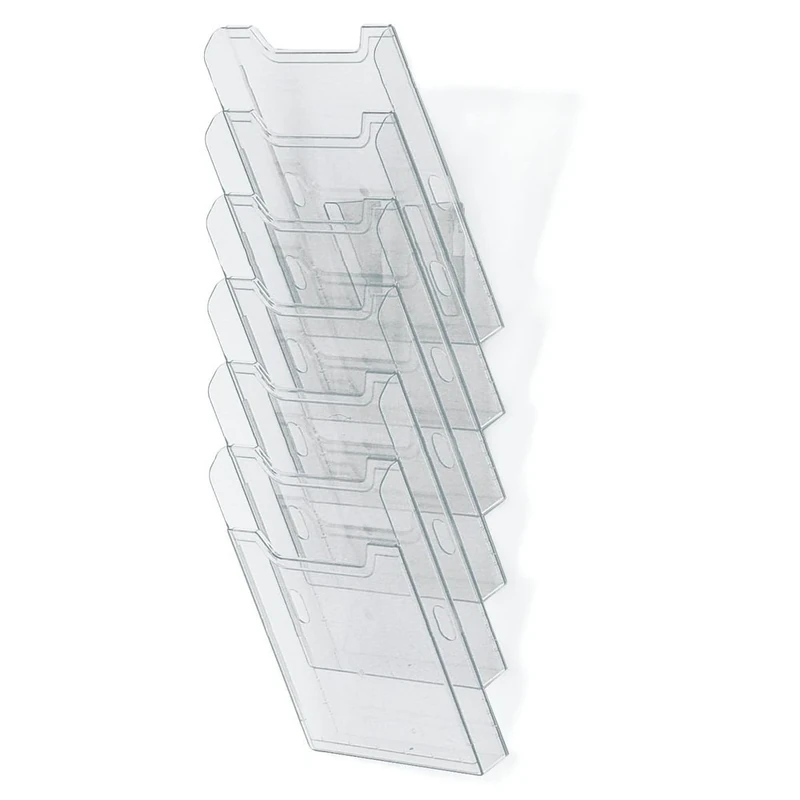 Exacompta - Ref 64758D - Wall Literature Display Holder - 155 x 239 x 665mm in Size, Suitable for Horizontal A4 Documents, 6 Compartments, 26mm Deep Pockets - Clear