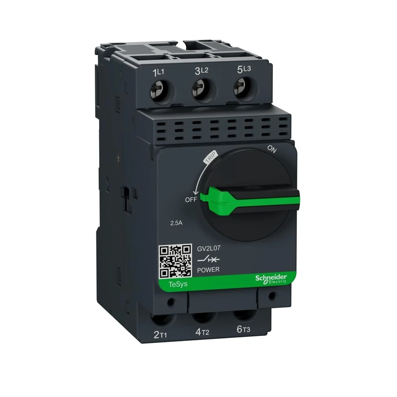 Schneider Electric Motor circuit breaker, TeSys GV2, 3P, 2.5 A, magnetic, rotary handle, screw clamp terminals