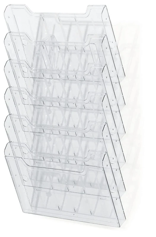 Exacompta - Ref 64258D - Wall Literature Display Holder - 113 x 327 x 523mm in Size, Suitable for Horizontal A4 Documents, 6 Compartments, 26mm Deep Pockets - Clear