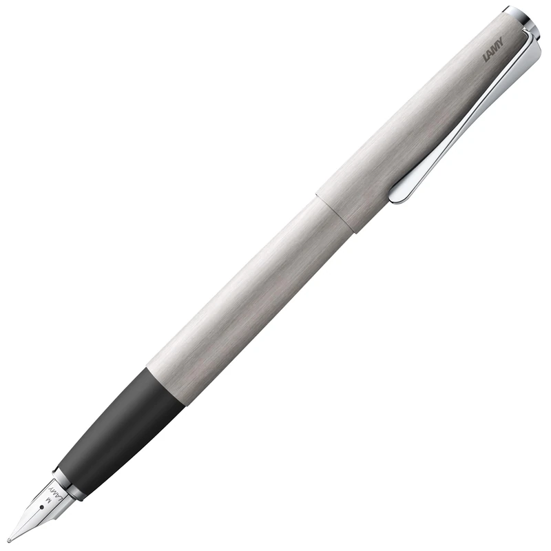 Lamy studio brushed - Fountain Pen in elegant metal body - steel nib, partially platinum-plated & in nib size F - incl T 10 blue ink cartridge
