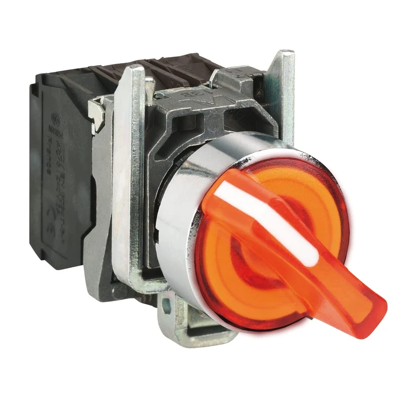 Schneider Electric Harmony XB4 - Illuminated Selector Switch, Metal, 2 Positions, Stays Put, Standard handle, 1NO + 1NC, 24 V AC/DC, 22 mm Mount, XB4BK125B5, Orange - Image 1