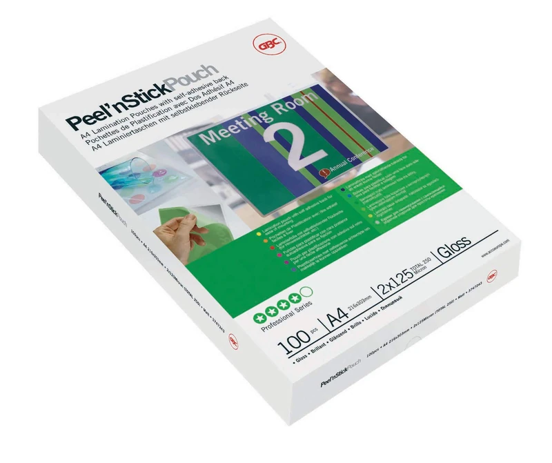 GBC A4 2x75 Micron Peel n' Stick Gloss Laminating Pouches, Pack of 25, 3747527