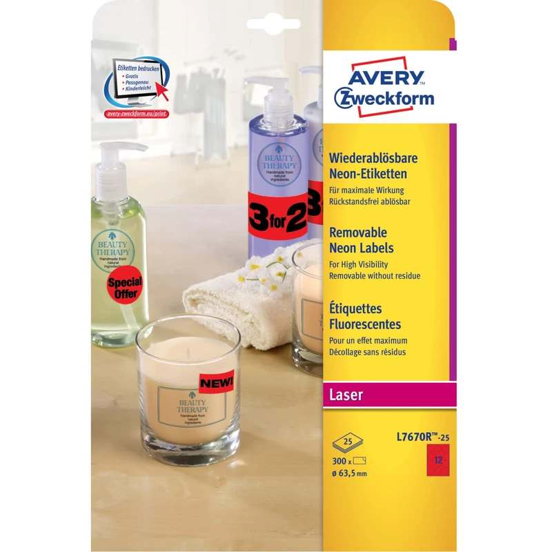 Avery L7670R-25 Neon Red Round Laser Labels