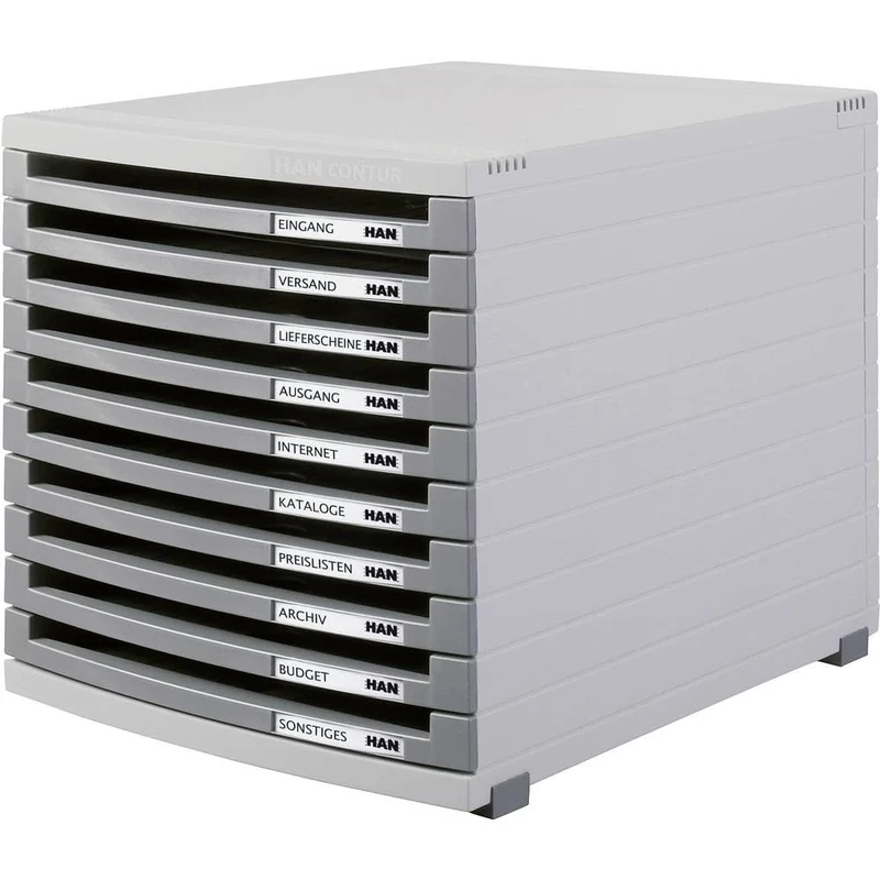 HAN 1510-0-19, CONTUR drawer set. Modern organisational system, expandable, premium quality for a highly professional organisation with 10 open drawers, light-grey-dark-grey