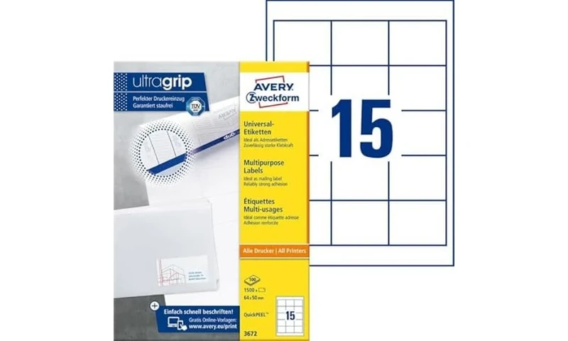 Avery Zweckform 3672 Universal Labels 64x50 mm White for Inkjet Laser Copy