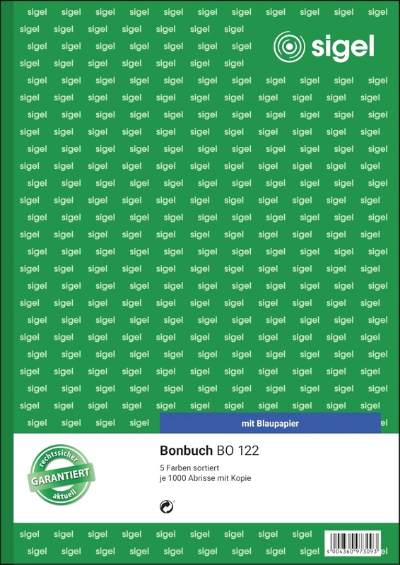 Sigel BO122 Voucher Book 5x 1000 Tickets 5 Colours Assorted with Blue Paper A4 2 x 50 Sheets
