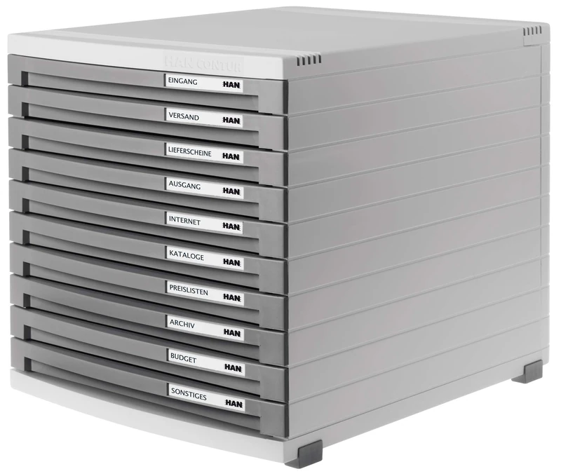 HAN 1510-19, CONTUR drawer set. Modern organisational system, expandable, premium quality for a highly professional organisation with 10 closed drawers, light-grey-dark-grey